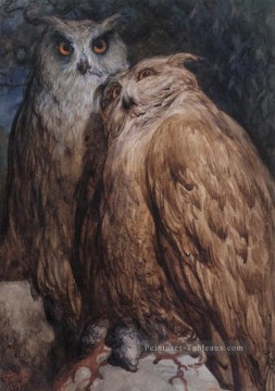 Deux hiboux Gustave Dore Peinture à l'huile